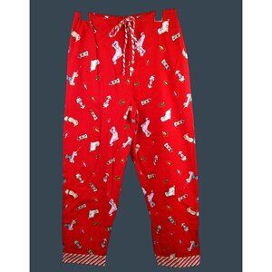 French Jenny Red Cotton Pajama Pants M Peppermint Dogs Holiday Print Lounge Wear